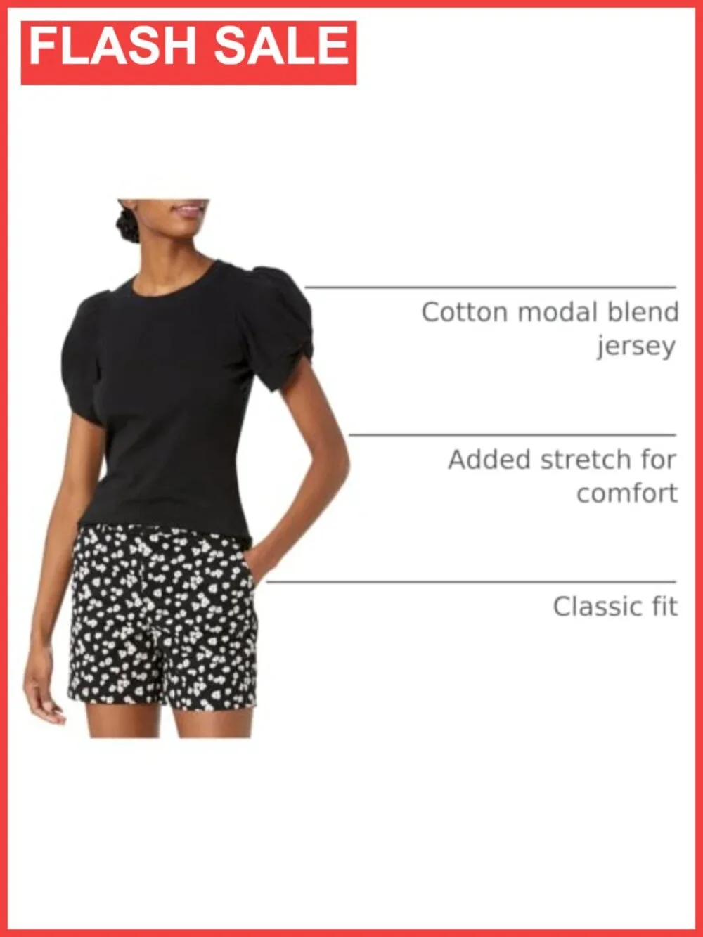 Women's Regular Fit Twist Puff Sleeve Crewneck T-Shirt Soft Cotton Modal Jersey
